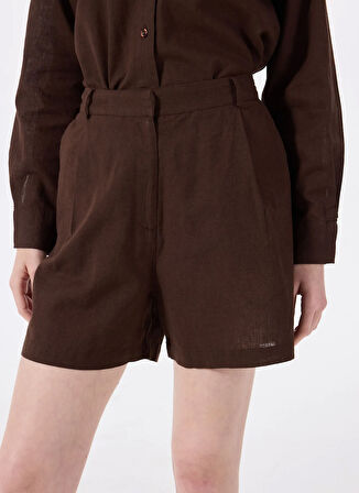 Kahve Kadın Lastikli %100 Keten Şort J5SL-SHT7109