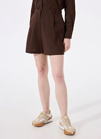 Kahve Kadın Lastikli %100 Keten Şort J5SL-SHT7109