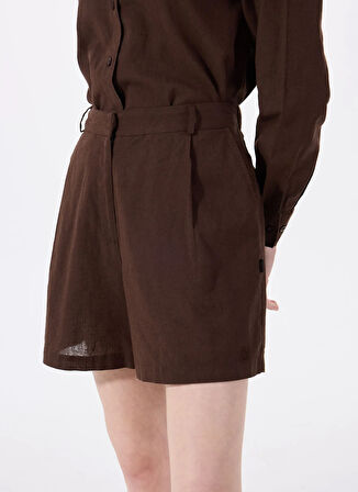 Kahve Kadın Lastikli %100 Keten Şort J5SL-SHT7109