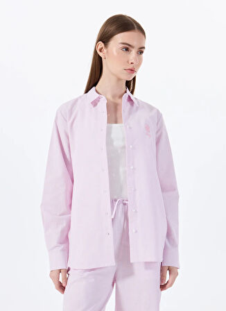 Jeep Relaxed Gömlek Yaka Çizgili Pembe Kadın Gömlek J5SL-GML7002