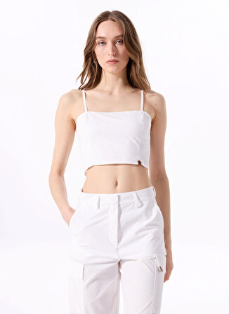 Jeep Kare Yaka Düz Beyaz Kadın Bluz J5SL-BLZ7870