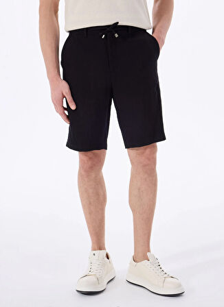 Fabrika Bağlamalı Bel Basic Siyah Erkek Bermuda Şort F5SM-SHT 2773