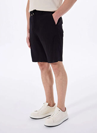 Fabrika Bağlamalı Bel Basic Siyah Erkek Bermuda Şort F5SM-SHT 2773