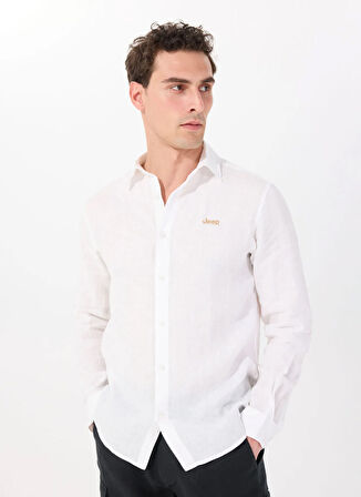 Jeep Relaxed Gömlek Yaka Düz Beyaz Erkek Gömlek J5SM-GML7227