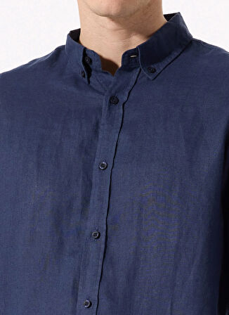 Lacivert Erkek Düğmeli Regular Fit %100 Keten Gömlek F5SM-GML 2767