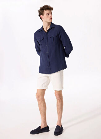 Fabrika Regular Fit Gömlek Yaka Düz Lacivert Erkek Gömlek F5SM-GML 2739