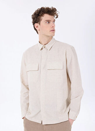 Fabrika Basic Gömlek Yaka Düz Bej Erkek Gömlek F5SM-GML 2300