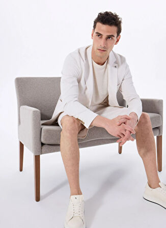 Fabrika Slim Fit Ekru Erkek Çizgili Ceket F5SM-CKT 2425