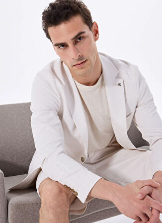 Fabrika Slim Fit Ekru Erkek Çizgili Ceket F5SM-CKT 2425