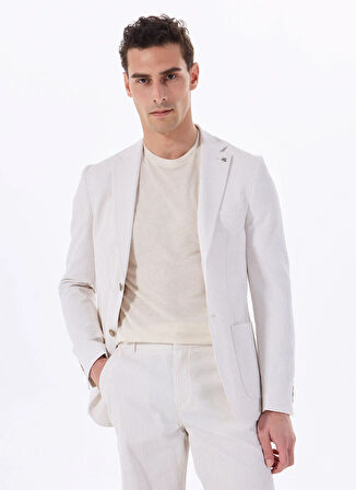 Fabrika Slim Fit Ekru Erkek Çizgili Ceket F5SM-CKT 2425