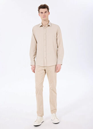 Fabrika Comfort Regular Fit Gömlek Yaka Armürlü Bej Erkek Gömlek FC5SM-CKT 2526