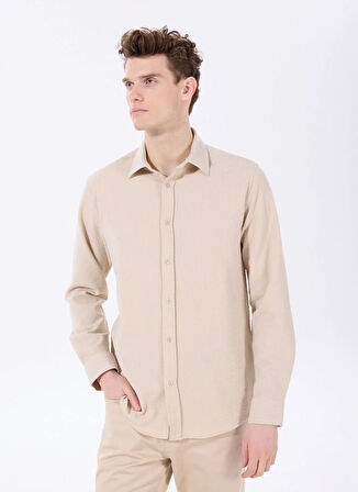 Fabrika Comfort Regular Fit Gömlek Yaka Armürlü Bej Erkek Gömlek FC5SM-CKT 2526