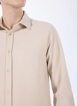 Fabrika Comfort Regular Fit Gömlek Yaka Armürlü Bej Erkek Gömlek FC5SM-CKT 2526