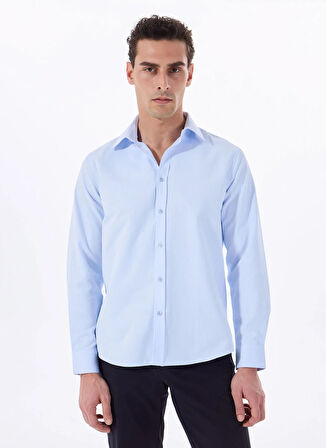 Fabrika Comfort Basic Gömlek Yaka Çizgili Mavi Erkek Gömlek MAYDOS 504