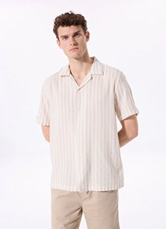 Açık Bej Erkek Apaş Yaka Regular Fit Çizgili Gömlek FC5SM-GML 2517