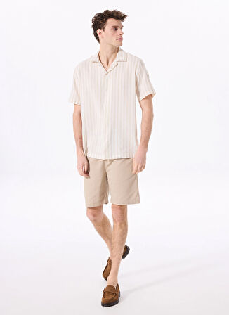 Açık Bej Erkek Apaş Yaka Regular Fit Çizgili Gömlek FC5SM-GML 2517