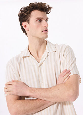 Açık Bej Erkek Apaş Yaka Regular Fit Çizgili Gömlek FC5SM-GML 2517