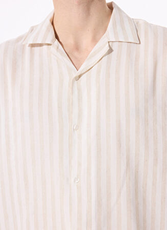 Açık Bej Erkek Apaş Yaka Regular Fit Çizgili Gömlek FC5SM-GML 2517