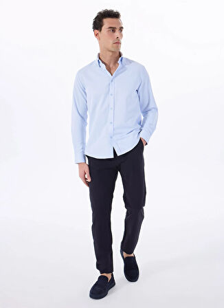 Fabrika Comfort Basic Alttan Britli Yaka Armürlü Mavi Erkek Gömlek MAYDOS 506