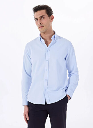 Fabrika Comfort Basic Alttan Britli Yaka Armürlü Mavi Erkek Gömlek MAYDOS 506
