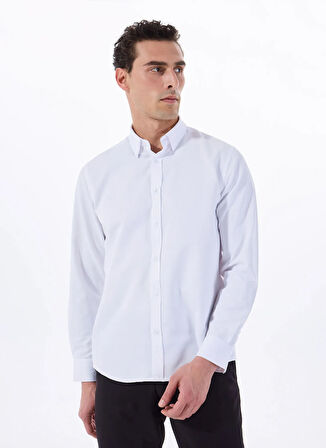 Fabrika Comfort Basic Alttan Britli Yaka Armürlü Beyaz Erkek Gömlek MAYDOS 506