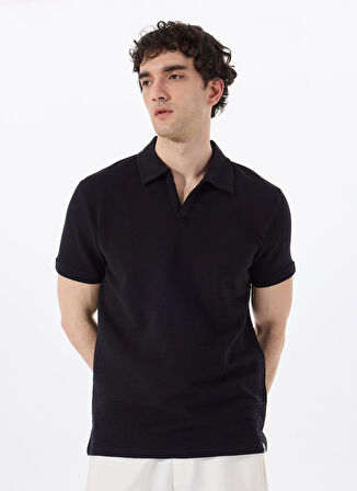 Discovery Expedition D5SM-TST3807 Siyah Relaxed Düz Erkek Polo T-Shirt