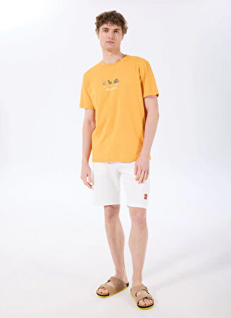 D5SM-TST3847 Turuncu Bisiklet Yaka Relaxed Baskılı Erkek T-Shirt