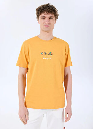 D5SM-TST3847 Turuncu Bisiklet Yaka Relaxed Baskılı Erkek T-Shirt
