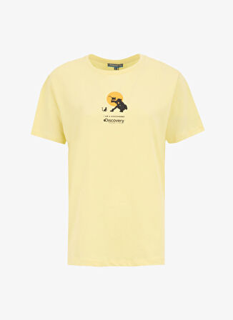 D5SL-TST3521 Sarı Bisiklet Yaka Relaxed Baskılı Kadın T-Shirt