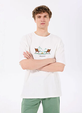 Discovery Expedition D5SM-TST3742 Ekru Bisiklet Yaka Relaxed Nakışlı Erkek T-Shirt