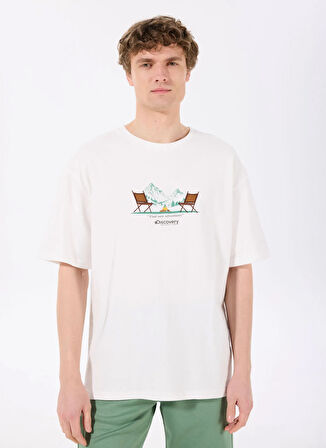 Discovery Expedition D5SM-TST3742 Ekru Bisiklet Yaka Relaxed Nakışlı Erkek T-Shirt