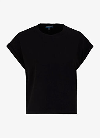 D5SL-TST3599 Siyah Bisiklet Yaka Rahat Kalıp Düz Kadın T-Shirt
