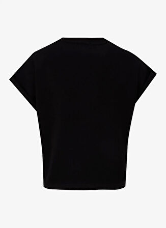 D5SL-TST3599 Siyah Bisiklet Yaka Rahat Kalıp Düz Kadın T-Shirt