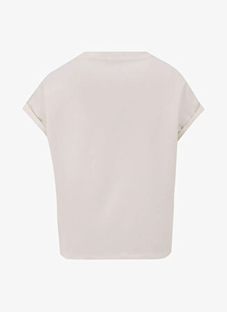 D5SL-TST3599 Beyaz Bisiklet Yaka Rahat Kalıp Düz Kadın T-Shirt