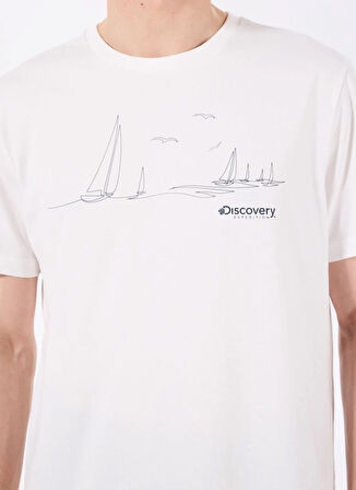 Discovery Expedition D5SM-TST3802 Beyaz Bisiklet Yaka Relaxed Baskılı Erkek T-Shirt