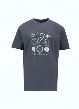 Discovery Expedition D5SM-TST3706 Antrasit Bisiklet Yaka Relaxed Baskılı Erkek T-Shirt
