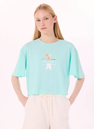 Discovery Expedition D5SL-TST3508 Mint Bisiklet Yaka Relaxed Baskılı Kadın T-Shirt