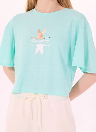 Discovery Expedition D5SL-TST3508 Mint Bisiklet Yaka Relaxed Baskılı Kadın T-Shirt