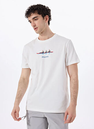 Discovery Expedition D5SM-TST3793 Beyaz Bisiklet Yaka Relaxed Baskılı Erkek T-Shirt