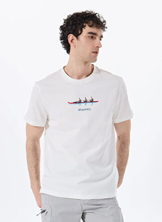 Discovery Expedition D5SM-TST3793 Beyaz Bisiklet Yaka Relaxed Baskılı Erkek T-Shirt
