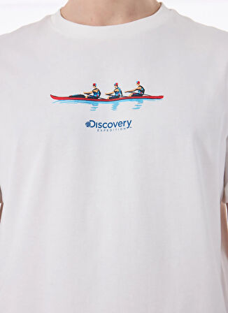 Discovery Expedition D5SM-TST3793 Beyaz Bisiklet Yaka Relaxed Baskılı Erkek T-Shirt