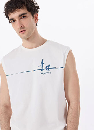 Discovery Expedition D5SM-TST3801 Beyaz Bisiklet Yaka Relaxed Baskılı Erkek T-Shirt