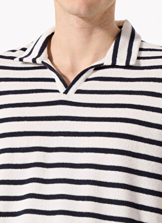 Fabrika Çizgili Kırık Beyaz Erkek Polo T-Shirt F5SM-TST 2038