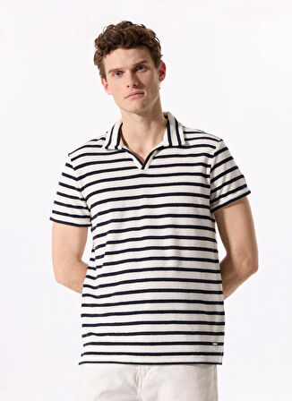 Fabrika Çizgili Kırık Beyaz Erkek Polo T-Shirt F5SM-TST 2038