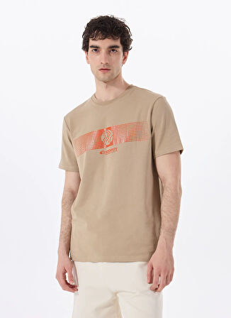 Discovery Expedition D5SM-TST3835 Açık Kahve Bisiklet Yaka Relaxed Baskılı Erkek T-Shirt