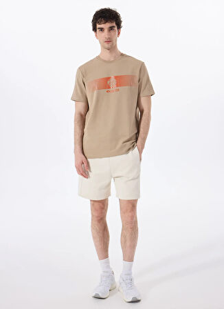 Discovery Expedition D5SM-TST3835 Açık Kahve Bisiklet Yaka Relaxed Baskılı Erkek T-Shirt