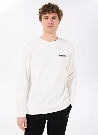 D5SM-SWT3885 Beyaz Bisiklet Yaka Relaxed Baskılı Erkek Sweatshirt