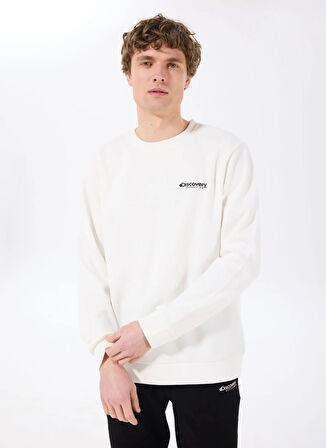 D5SM-SWT3885 Beyaz Bisiklet Yaka Relaxed Baskılı Erkek Sweatshirt