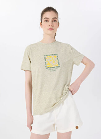 Discovery Expedition D5SL-TST3731 Mint Melanj Bisiklet Yaka Relaxed Baskılı Kadın T-Shirt