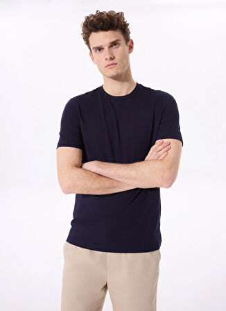 Fabrika Bisiklet Yaka Düz Lacivert Erkek T-Shirt F5SM-TST 2778